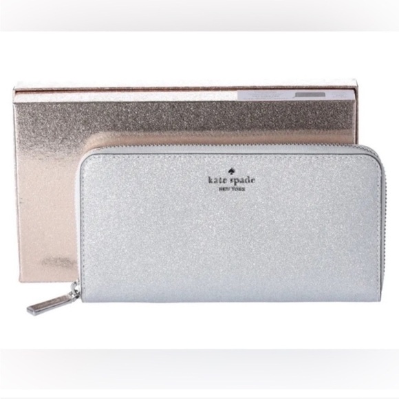 NIB Kate spade Shimmy Glitter Lunar Light Large Continental Wallet, Silver, NWT! - Picture 2 of 7